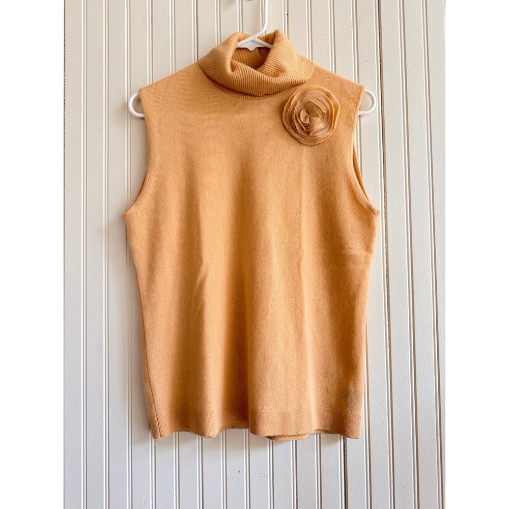 Dana Buchman 100% Cashmere Coquette Sleeveless Soft Girl Sweater Butter Cream L